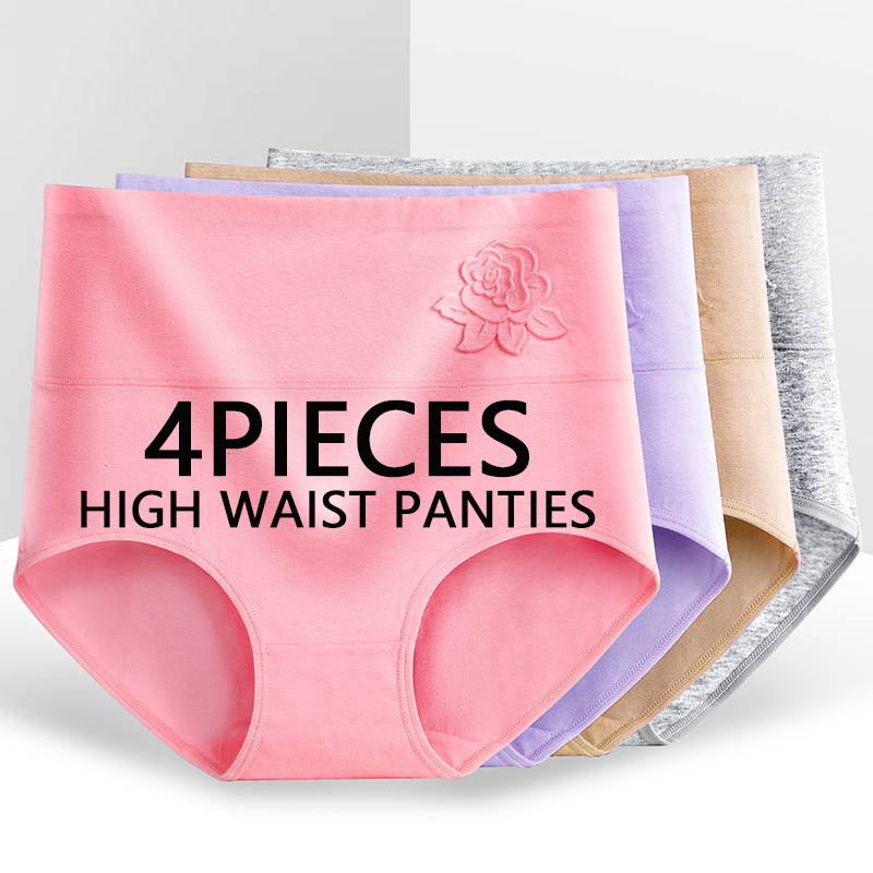 Set 4 quần lót cotton lưng cao định hình cơ thể cho nữ