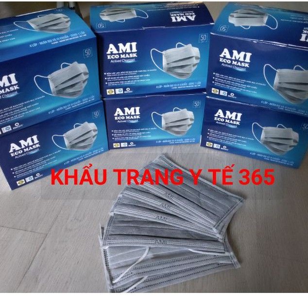 Combo 6 Hộp khẩu trang_ AMI_mầu xám_than hoạt tính (50 chiếc 1 hộp) 6xám 4L