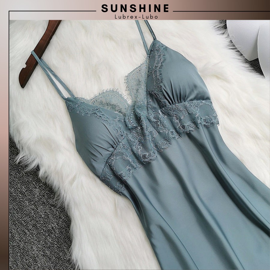 Váy ngủ hai dây lụa satin sexy cao cấp kèm mút ngực SUNSHINE LUBREXLUBO-MNT130