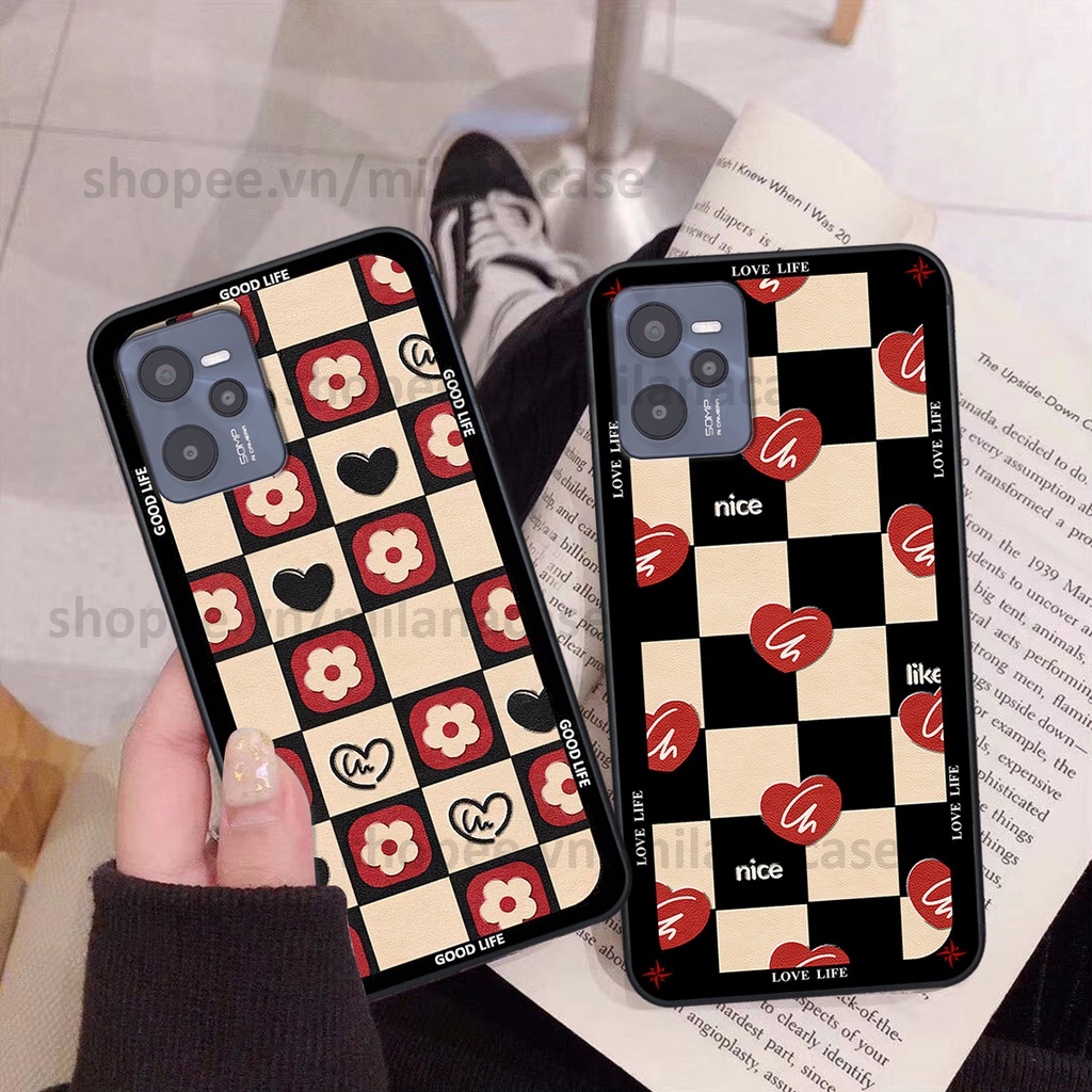 Ốp Realme C35 in hình caro trái tim siêu đẹp, siêu nét đầy phong cách cá tính