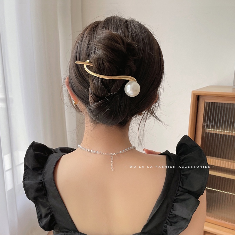 Kẹp Tóc Kim Loại Đính Ngọc Trai Nhân Tạo Phong Cách Hàn Quốc