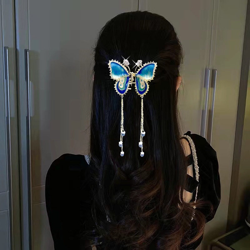 Kẹp tóc Haimeikang bằng kim loại hình bướm đính đá phong cách vintage