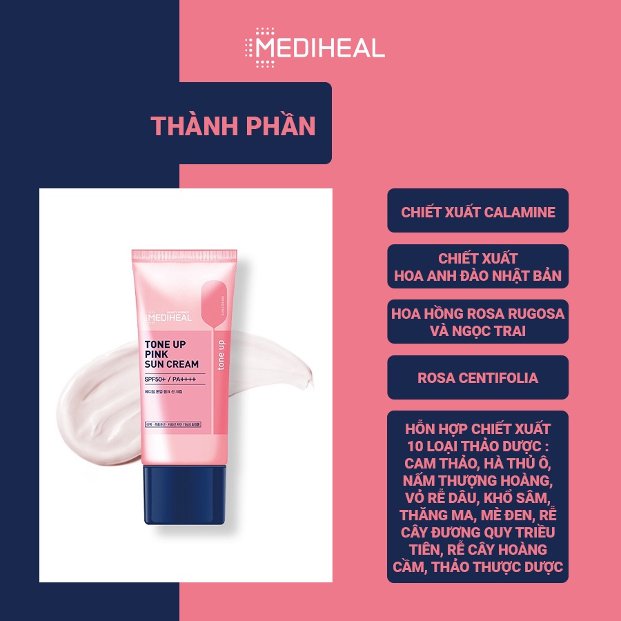 [Nhập mã COSMH22 giảm 8%]Kem Chống Nắng Trắng Da Mediheal Tone-Up Pink Sun Cream SPF50+/ PA++++ 45ml