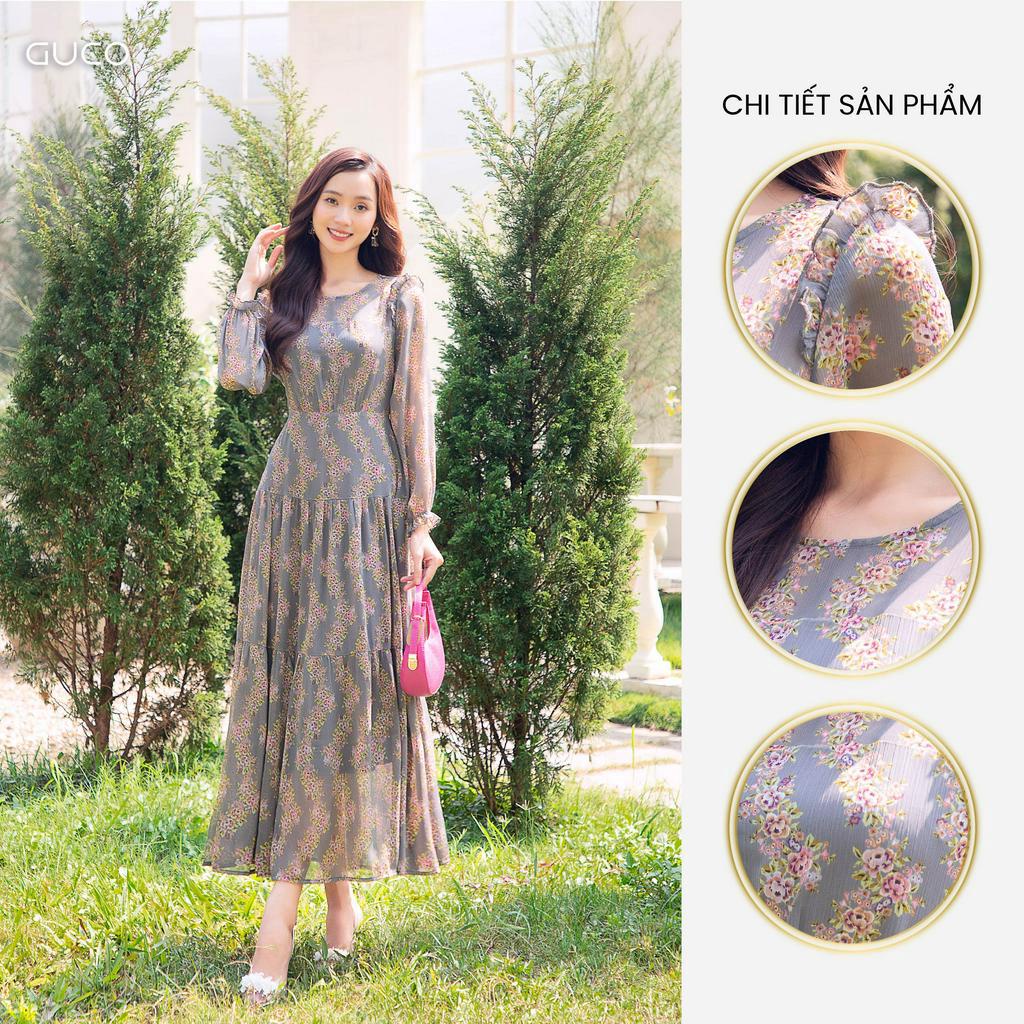 Đầm maxi hoa cổ tròn bèo vai 3975