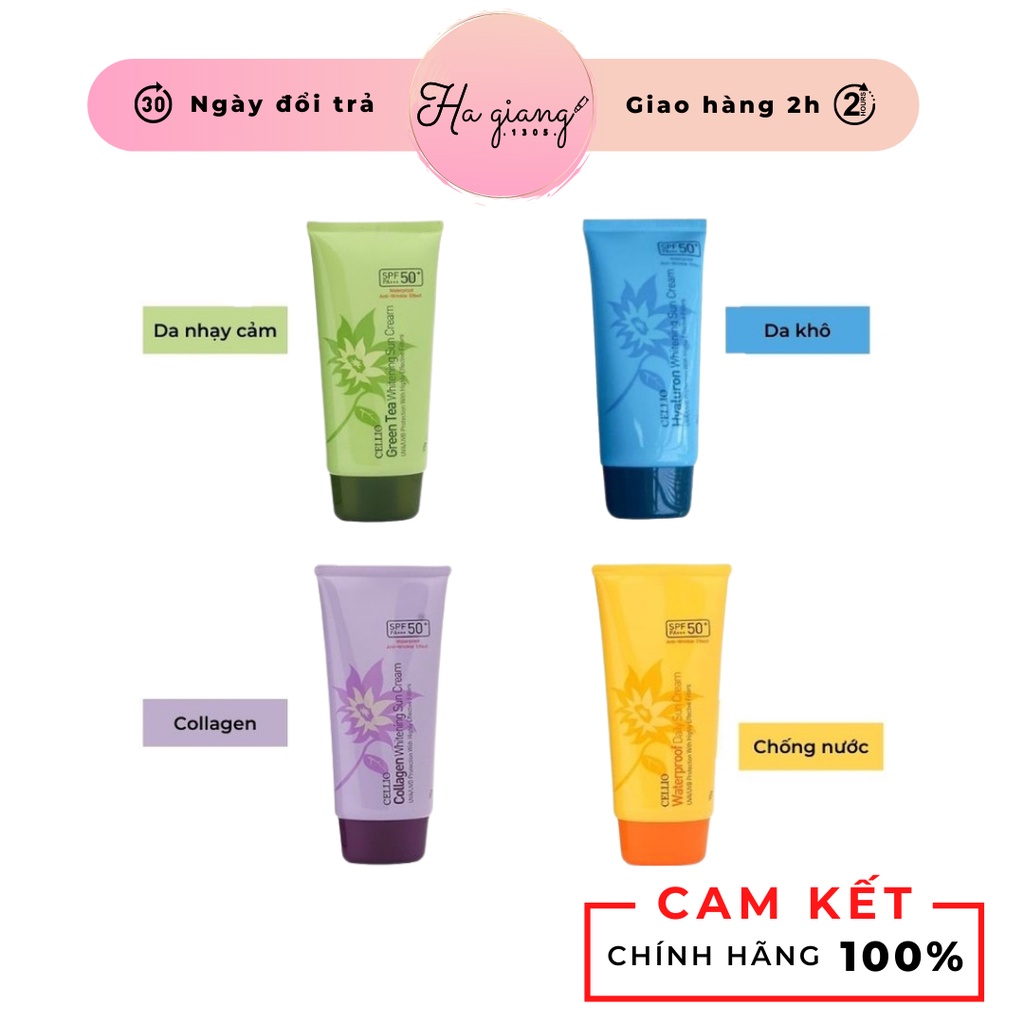 Kem chống nắng CELLIO SPF 50 PA+++ 70G Chống tia UV, Chống Nước, Dưỡng Trắng Da, Dưỡng Ẩm