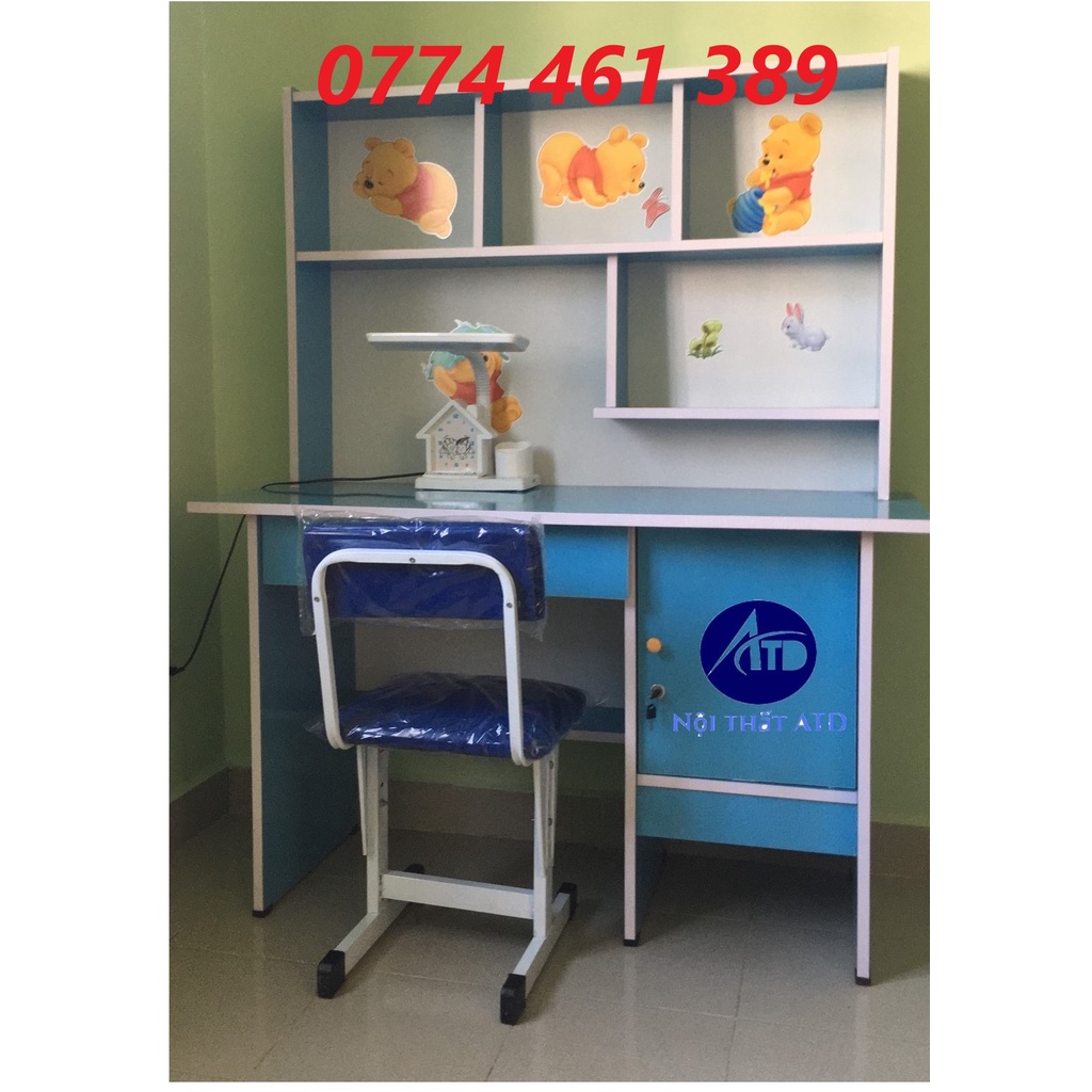 BÀN HỌC SINH GỖ ÉP MÀU XANH CHO BÉ TRAI-CÓ KỆ SÁCH- BH 1 NĂM