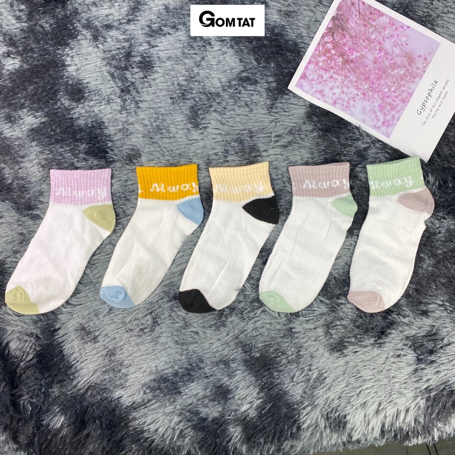 Set 5 Đôi Tất Nữ Cổ Ngắn GOMTAT Nhiều Màu Dễ Thương, Vớ Nữ Cổ Thấp Phong Cách Hàn Quốc - CB040