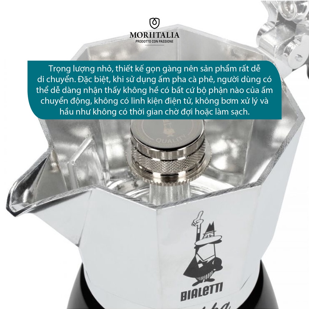 Bình pha cà phê Bialetti chính hãng 100% xuất xứ Ý, Moka 3 cup, chất liệu nhôm cao cấp Moriitalia 990001162