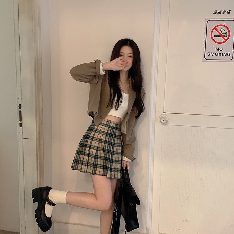 Chân váy caro xếp ly cạp cao hách dáng siêu cao phong cách hàn quốc hàng quảng châu | BigBuy360 - bigbuy360.vn