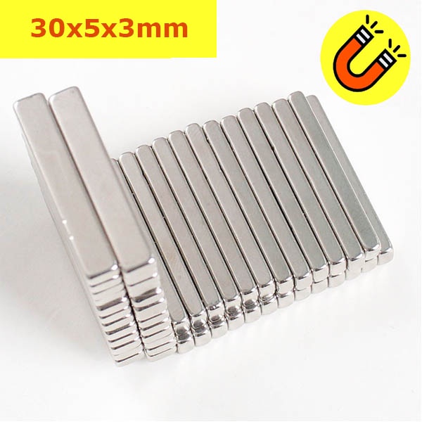 Nam châm 30x5x3mm dạng chữ nhật N42 MẠ NIKEN