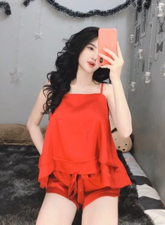 Bộ ngủ lụa 2 dây thời trang thiết kế 2 tầng