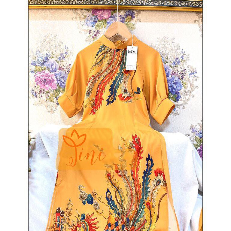 Set áo dài kèm quần vải lụa tuyết in 3D họa tiết phượng hoàng cao cấp, thời trang tết sang trọng - AD39 | BigBuy360 - bigbuy360.vn