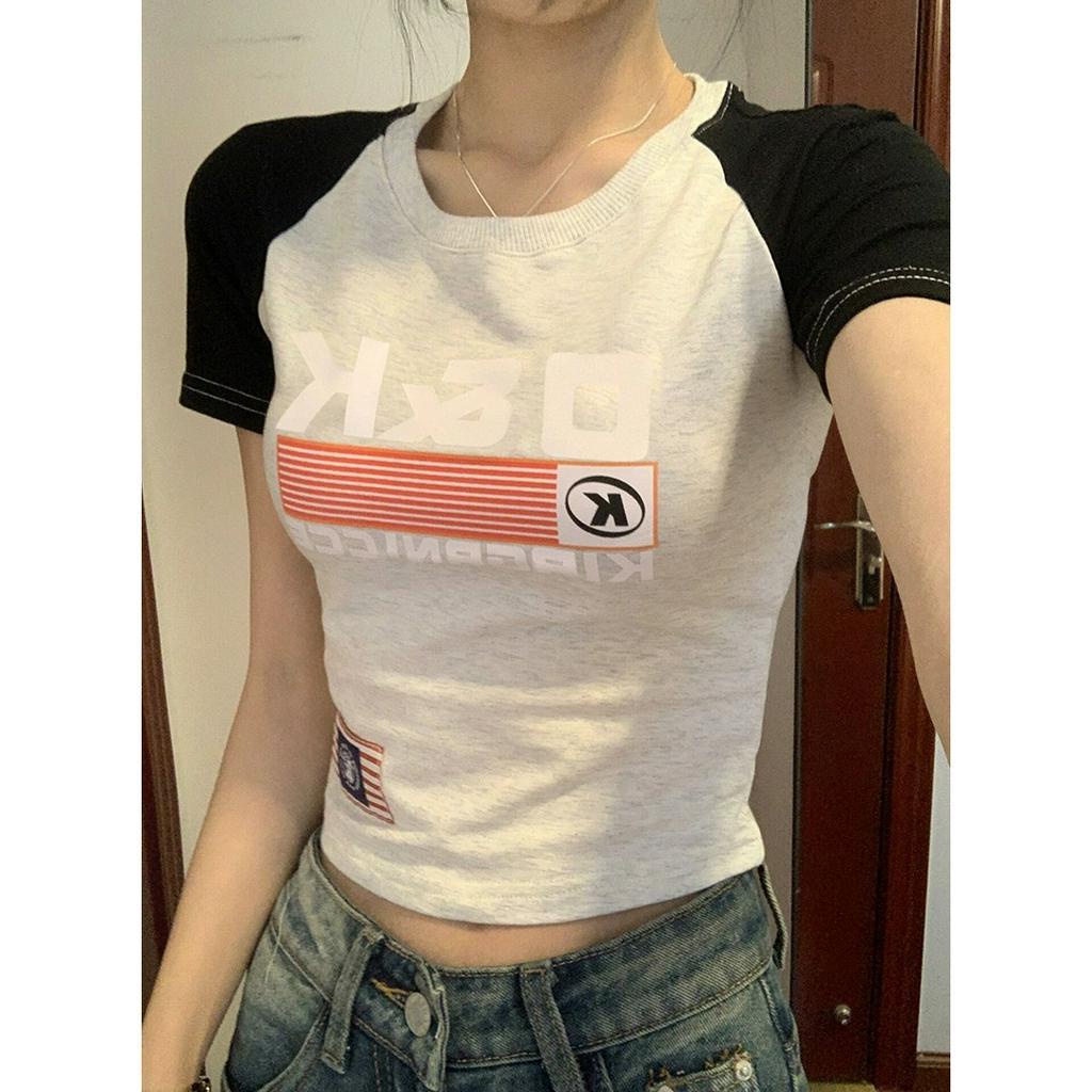 Ethelgirl Áo Croptop Tay Ngắn Dáng Ôm Phong Cách Thời Trang Hàn Quốc Cho Nữ