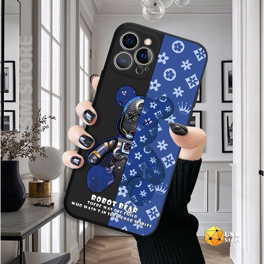 Ốp lưng iphone cạnh vuông, in vi điểm hình gấu Bear 6/7P/8P/X/Xmax/11/11Promax/12/12Mini/12Promax/13pro/13Promax/13Mini