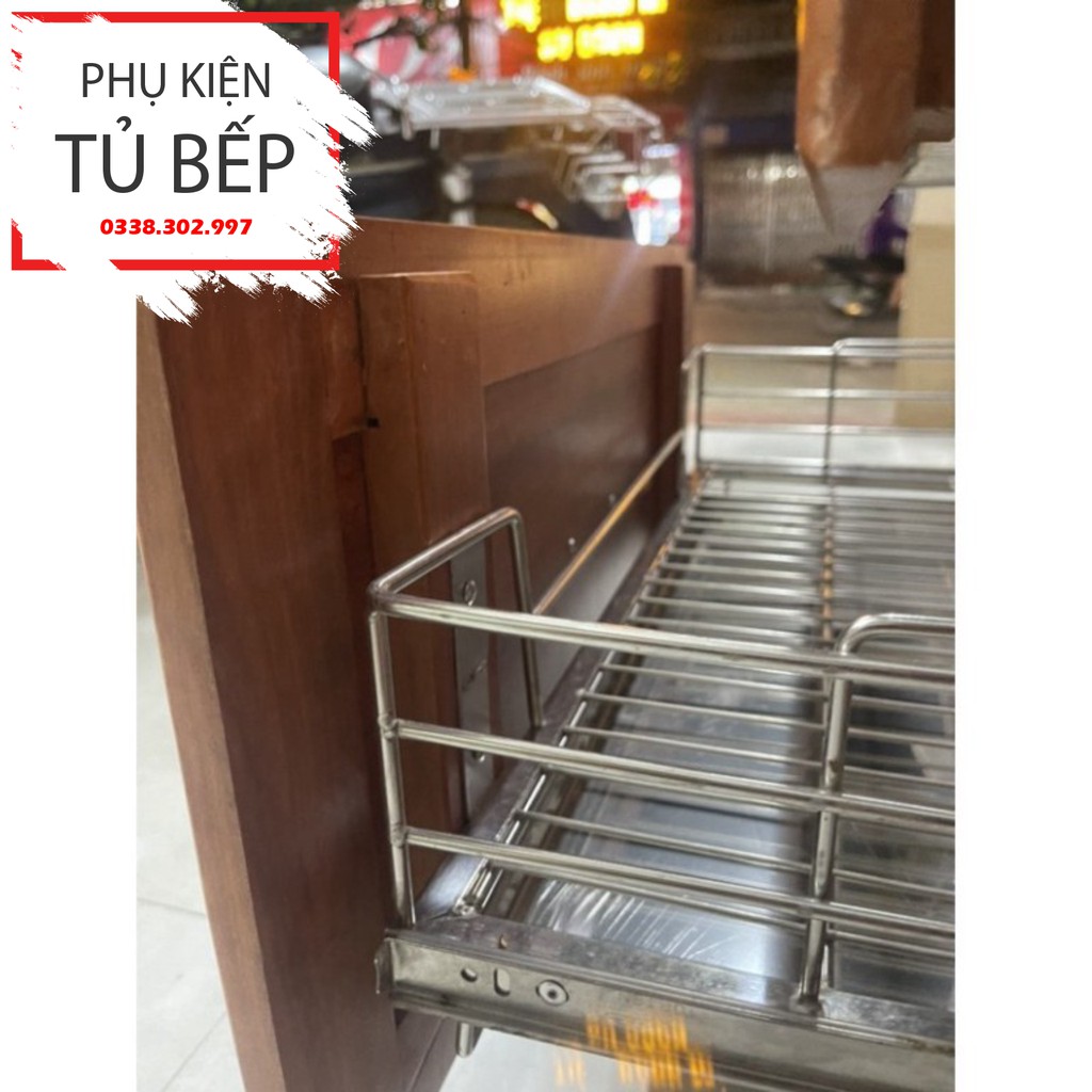 Giá để xoong nồi, giá kéo đựng xoong nồi lắp tủ bếp dưới kèm ray trượt inox 304 bán lẻ 1 tầng