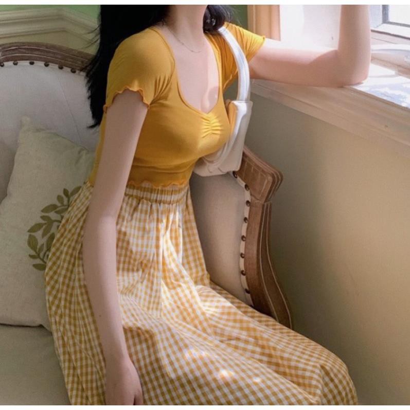 Set Váy Nữ, Set áo thun mix chân váy caro xoè hàng Qc loại 1 | BigBuy360 - bigbuy360.vn