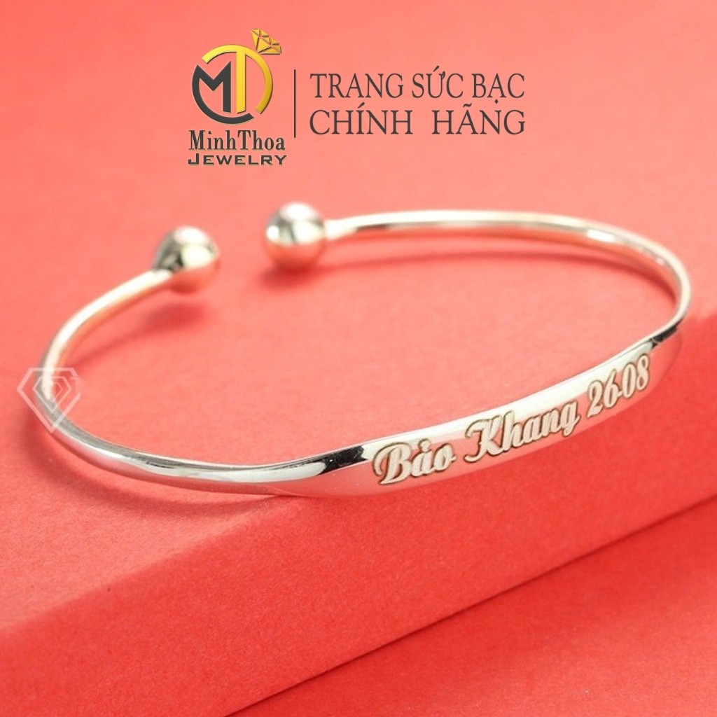 Vòng tay bạc khắc tên cho bé, lắc tay dạng hở khắc tên bé trai, bé gái trang sức bạc ta Minh Thoa JEWELRY