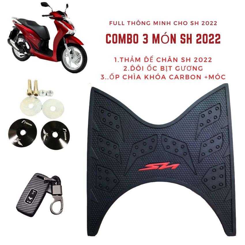 Combo 3 Món Cho SH 2022 Gồm ( Ốp Smarkey carbon + Thảm +Ốc Bịt Gương)