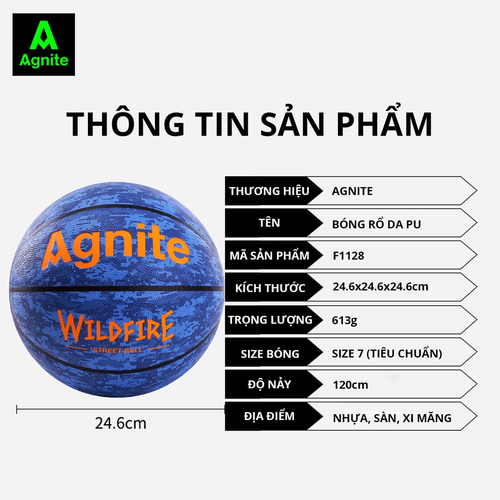 Quả bóng rổ đường phố Agnite số 7 da PU cao cấp, chất lượng đạt tiêu chuẩn, hàng chính hãng, thiết kế siêu độc lạ- F1128