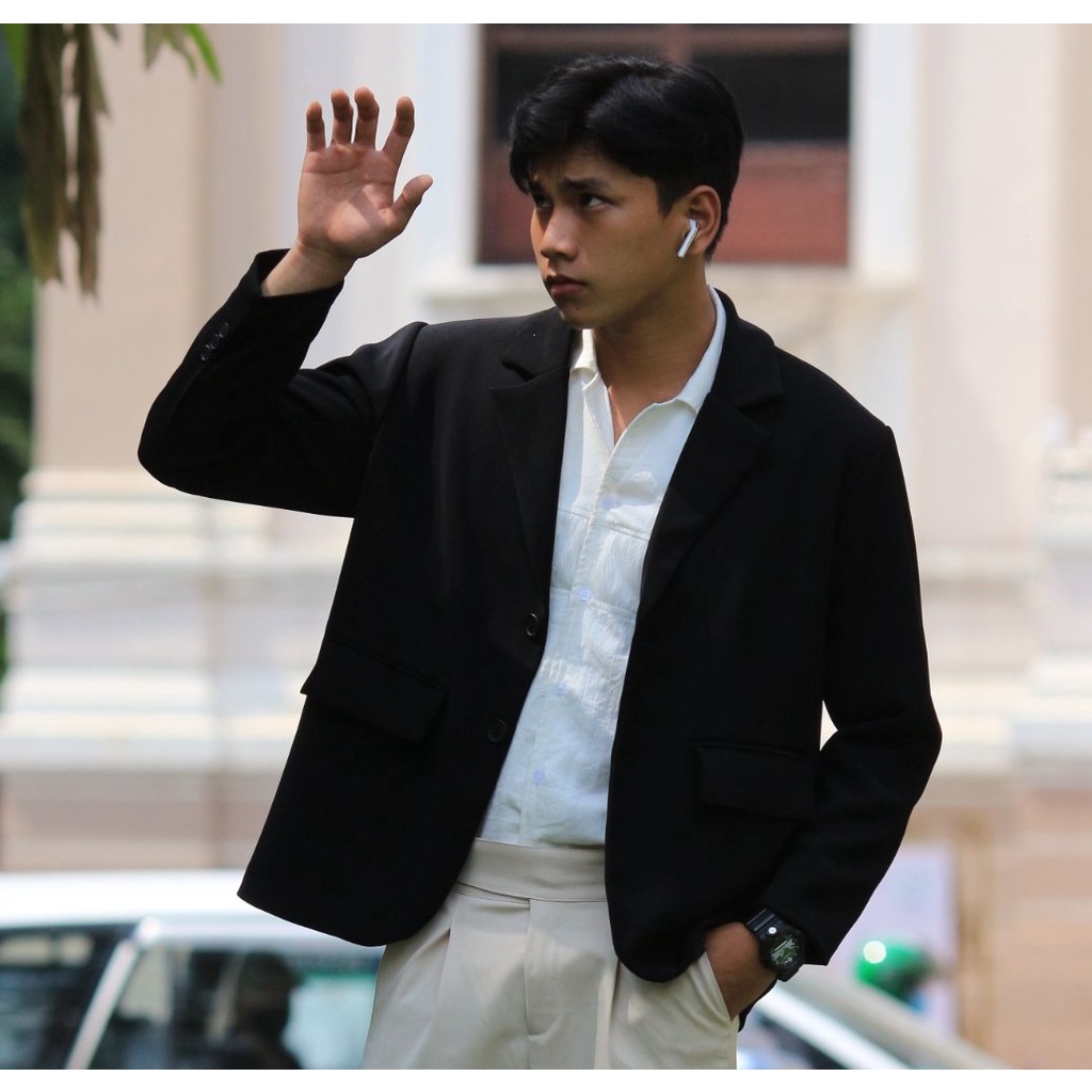 BLAZER MIX, TRƠN HOẶC PHỐI NỬA THÂN, MÀU TRẮNG ĐEN FORM RỘNG GIRAN