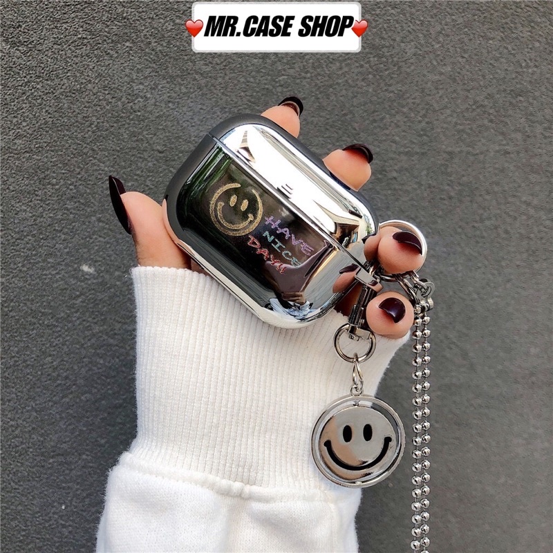 Case Airpods 1/2 /Pro Vỏ Ốp Tai Nghe Hình Mặt  Cười Tráng Gương Kèm Móc khoá - Mr.Case AirPods