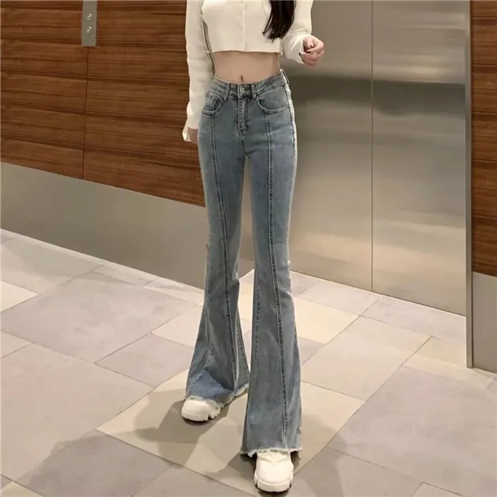 Quần Bò ống Loa Dài Thời Trang Đường Phố