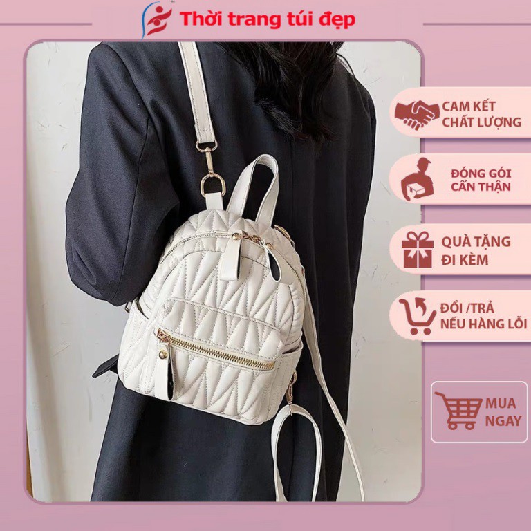 Balo Thời Trang Nữ Đeo Vai Cao Cấp Mini Chất Da Trần Trám Vân Chỉ Nổi Đi Làm - BL019