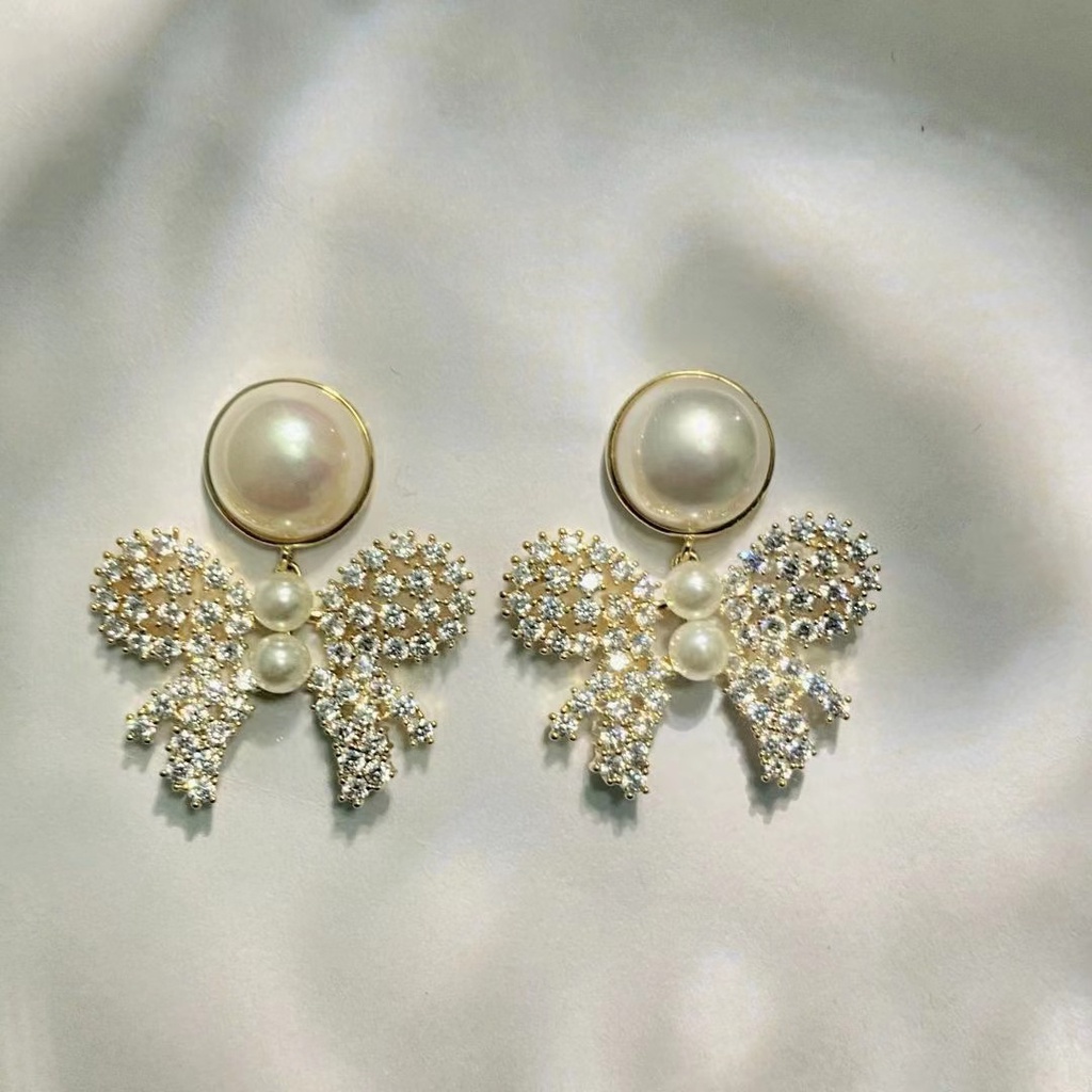 Đôi Khuyên Tai Hình Nơ Đính Đá Thời Trang Cho Nữ