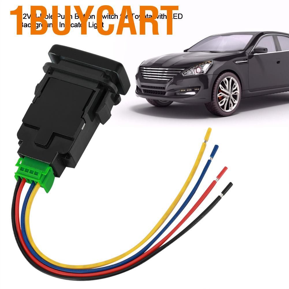 1buycart 12V 4-Pole Push Button Switch for Toyota with LED Background Indicator Lights
