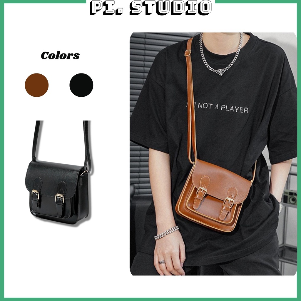 Túi da hộp chéo nam nữ, cặp đeo chéo unisex TC077