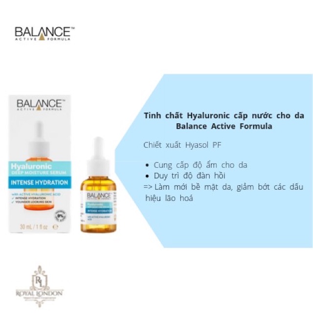 Tinh chất dưỡng ẩm, cấp nước Balance Hyaluronic Deep Moisture Serum 30ml - Serum Balance