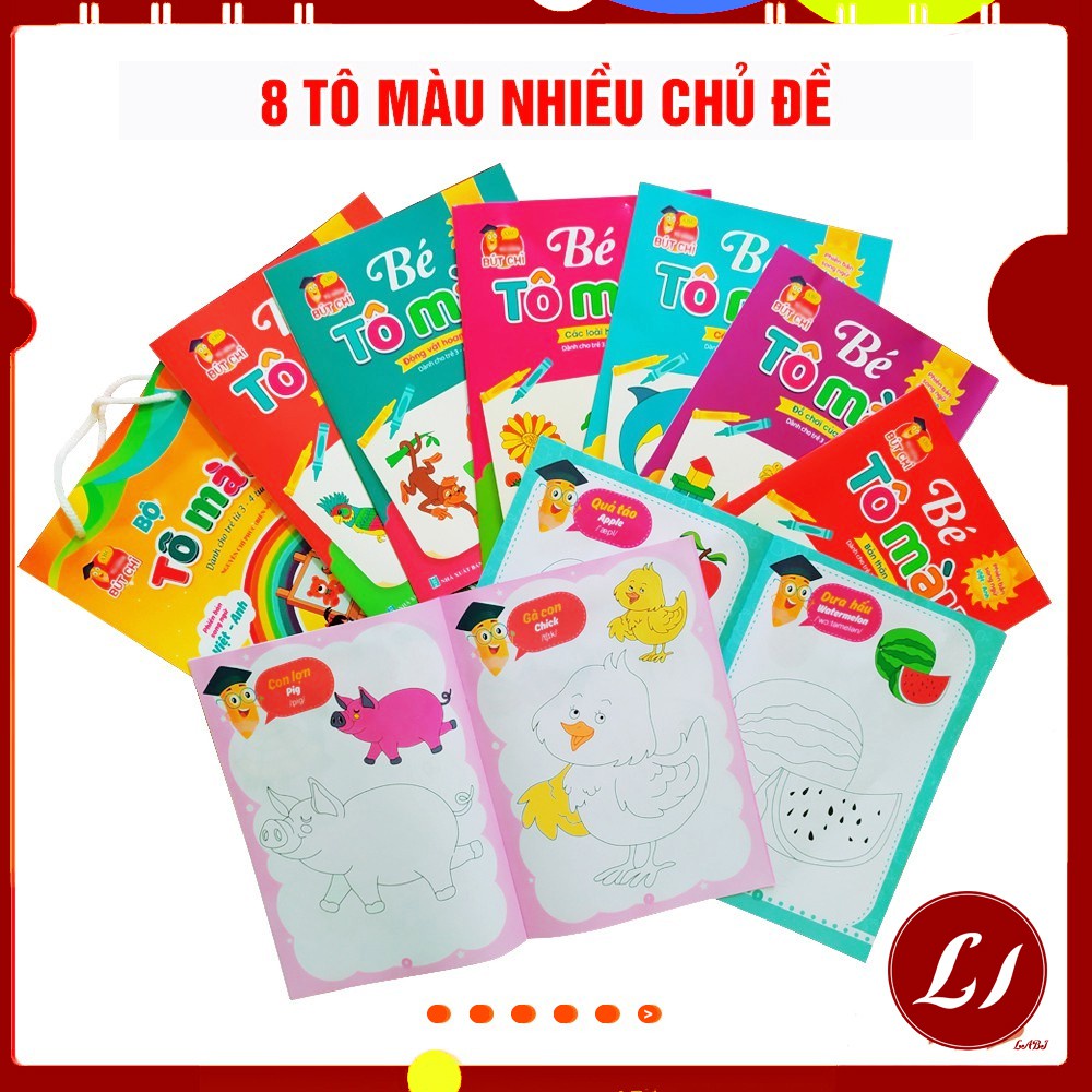 Bộ 8 tập tô HÌNH LỚN nhiều chủ đề sinh động cho bé (3-4 tuổi) - Labi Kid