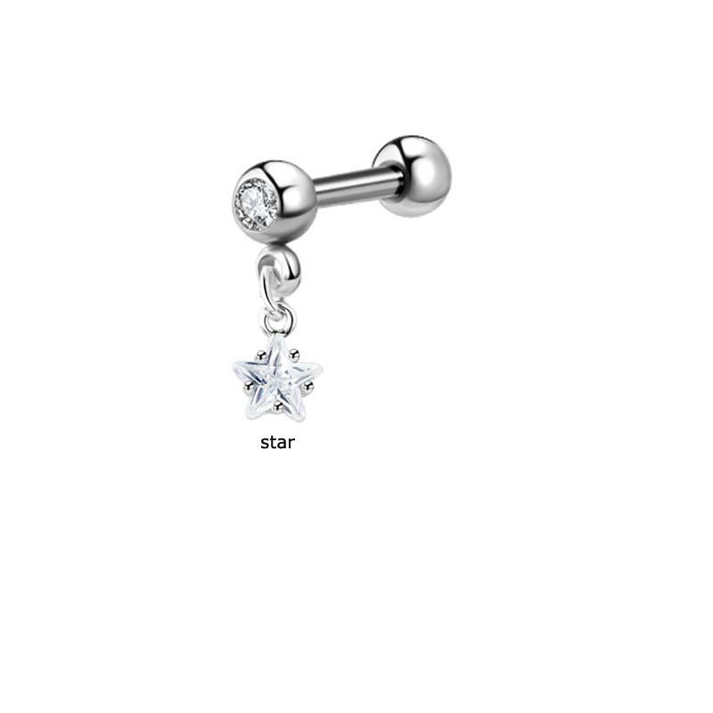 1 Khuyên Tai Xoắn Ốc Thép Đính Đá Zircon 16Gauge