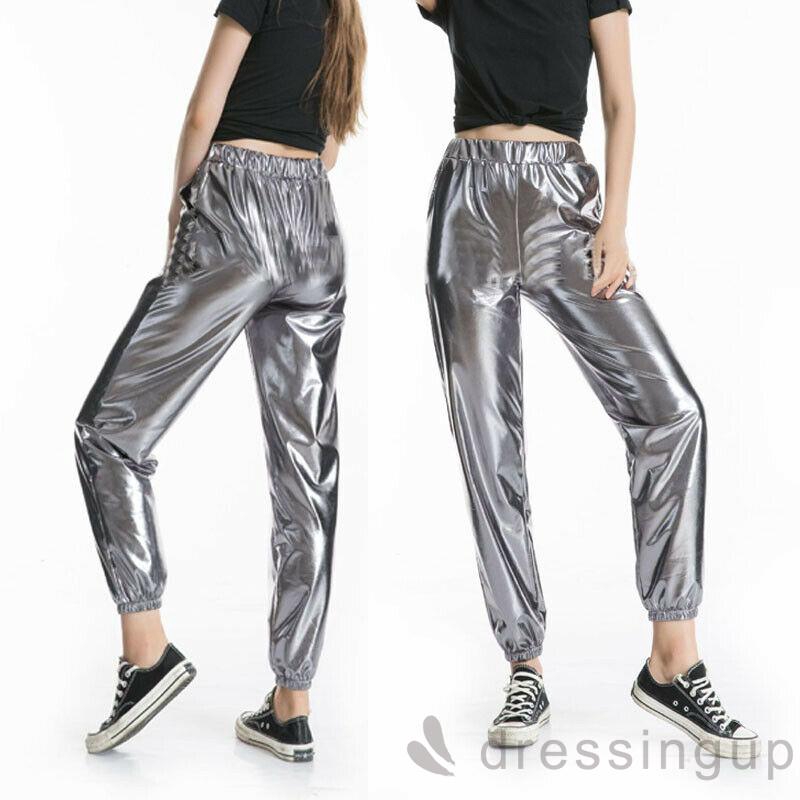 Quần Jogger Lưng Cao Thiết Kế Màu Sáng Bóng Cho Phái Nữ