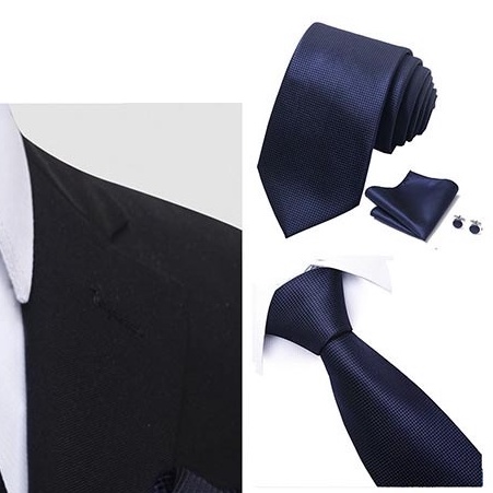 Bộ Cà vạt 4 món gồm Cavat 8cm, khăn cài túi, Măng-set, Nhẫn tròn phụ kiện, Cravat chú rể, Calavat công sở CBC-8209