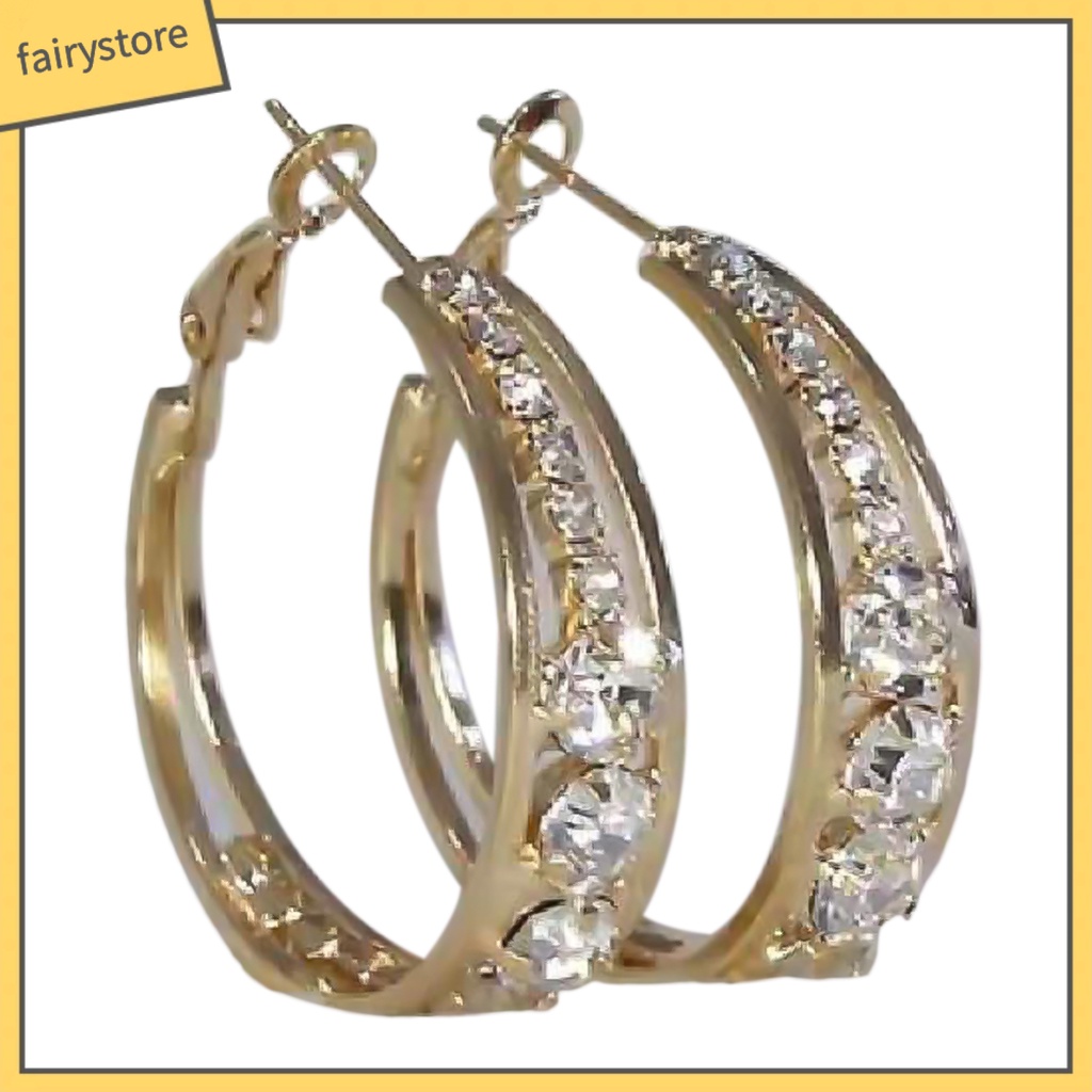 Bông Tai Hình Tròn Bằng Hợp Kim Đính Đá Lấp Lánh Sang Trọng