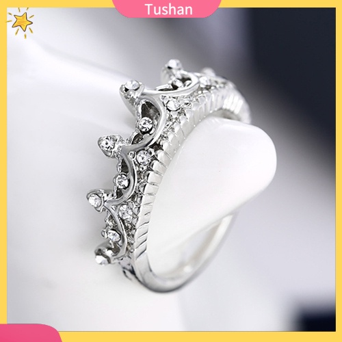 Nhẫn mạ bạc hình vương miện đính đá xinh xắn độc đáo