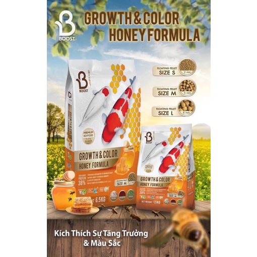 THỨC ĂN CÁ KOI GROWTH VÀ COLOR HONEY FORMULA BOOST - SAKURA BAO 6,5kg MẬT ONG