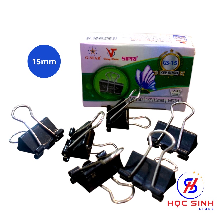 Hộp 12 Cái Kẹp Bướm 15mm Màu Đen Gstar Size nhỏ Chất lượng cao - Học Sinh Store