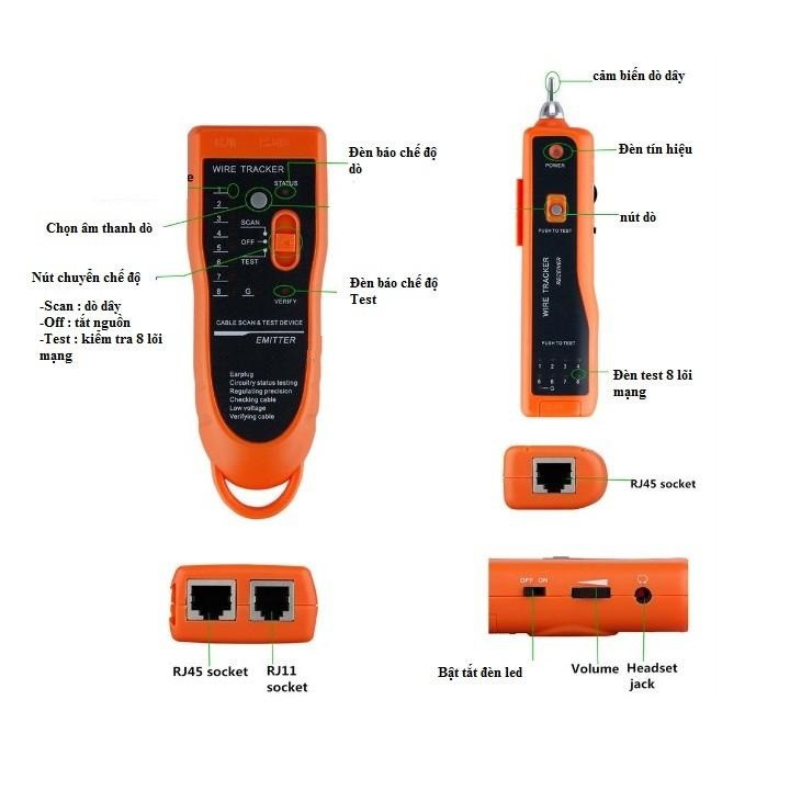 Bộ dò dây mạng RJ45,RJ11 và dây điện thoại đa năng