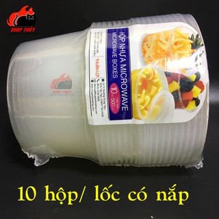 Hộp nhựa đựng thực phẩm tròn 500ml-10 hộp nhựa Microwave kèm nắp TN87 dùng được trong lò vi sóng