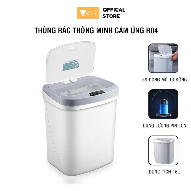 Thùng rác thông minh CẢM ỨNG tự động đóng mở có đèn phát sáng Vkit