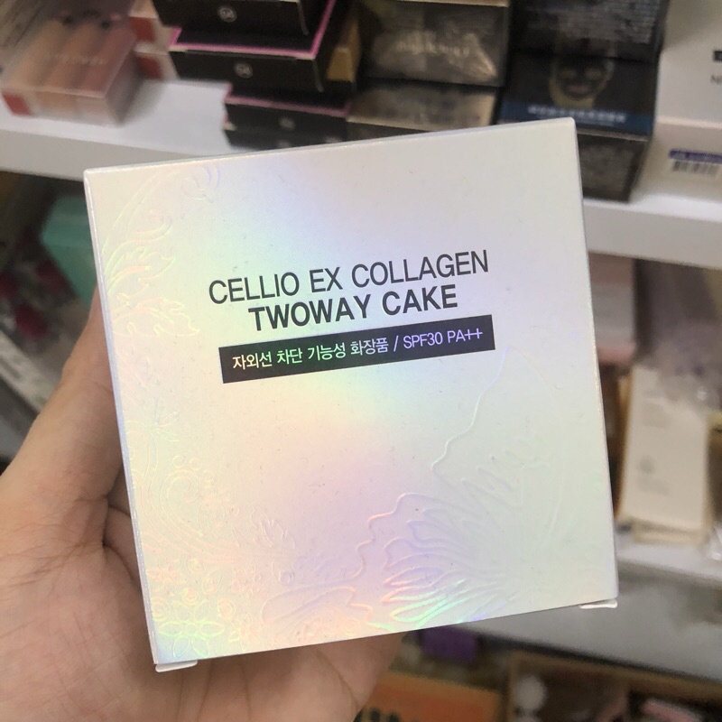 Phấn phủ 💖FREESHIP💖 Phấn phủ Cellio Ex Collagen twoway cake siêu mịn đều màu da