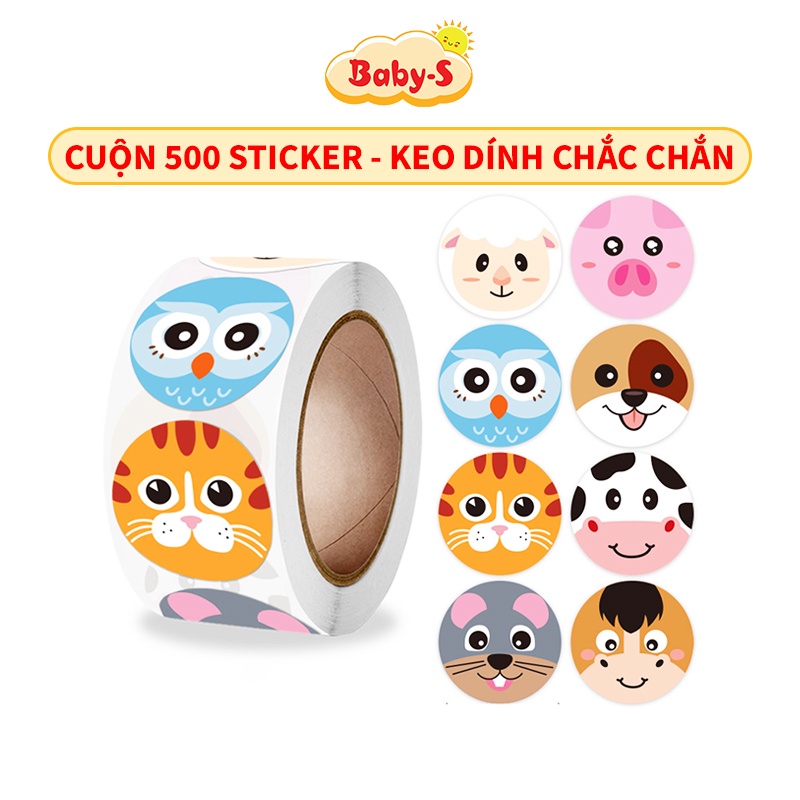 Sticker dán sổ họa tiết hình thú Baby-S, Cuộn 500 sticker khen thưởng khiến giờ học của bé thêm sinh động – SST016