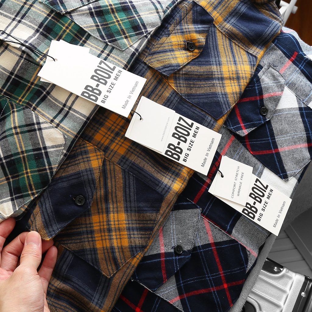 Áo sơ mi nam vải nỉ bigsize caro tay ngắn 6 màu 80 - 130kg