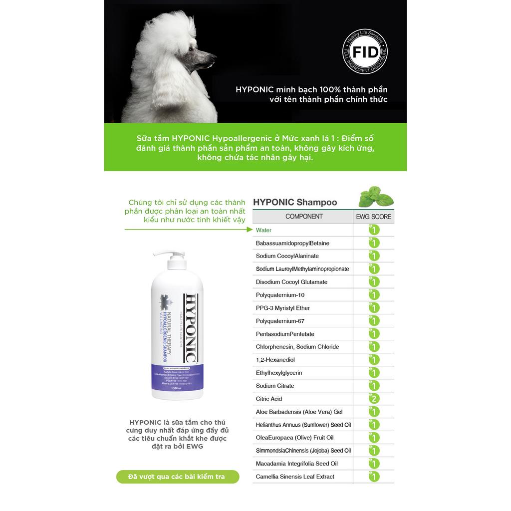 Sữa tắm cho chó cao cấp HYPONIC Hypoallergenic, làm dày & phồng lông
