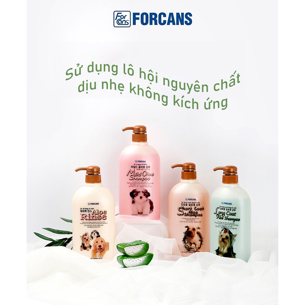 Sữa tắm chó mèo oliu nha đam Forcans 750ml, gội xả dưỡng lông olive lô hội chó mèo mềm mượt Con Mèo Xiêm Shop