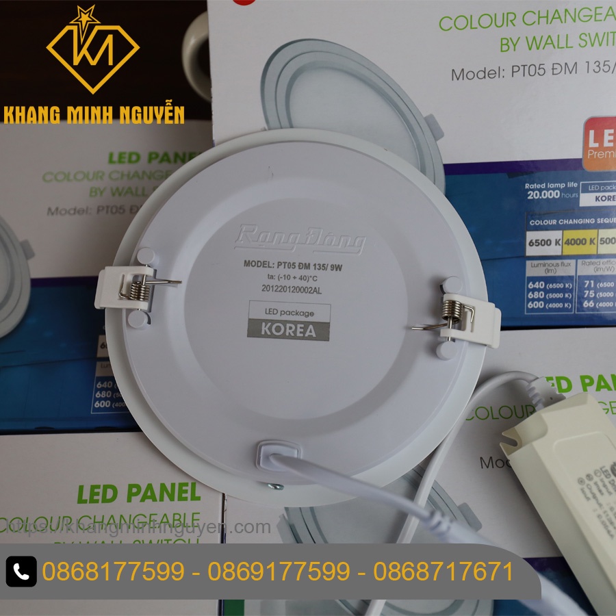 [Đèn đổi màu] Đèn LED Panel âm trần (Downlight) RẠNG ĐÔNG PT05 ĐM 135/9WGold đổi màu ánh sáng trắng - vàng - trung tính