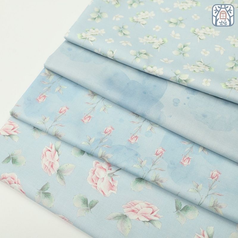CS21-168 Vải cotton 100% tự nhiên🍒Chuanshui🍒khổ vải 145cm, hoa hồng màu pastel - vải đẹp handmade, quilt, may quần áo