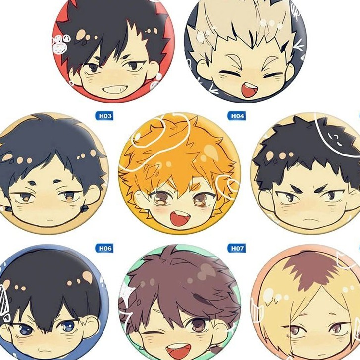 Huy hiệu cài áo in hình HAIKYUU VUA BÓNG CHUYỀN phụ kiện anime chibi
